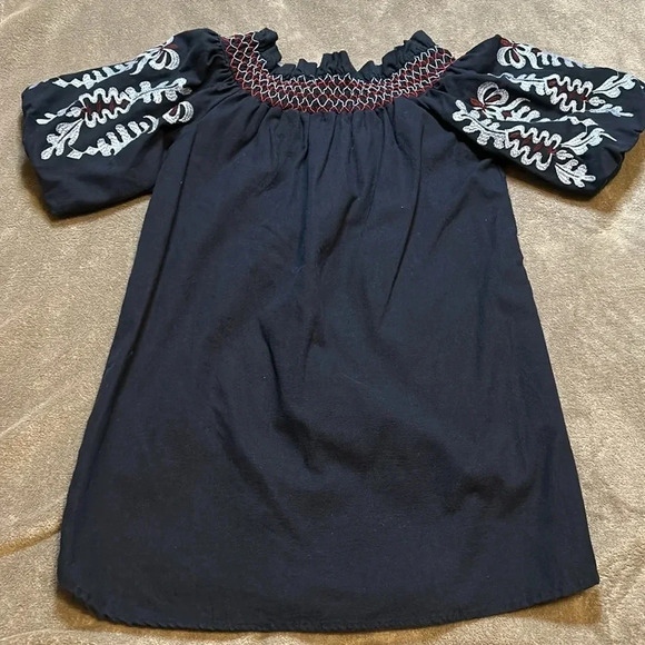 Navy Blue Off the Shoulder Shirt with Embroidery | Rebellion Off the Shoulder - Picture 12 of 13